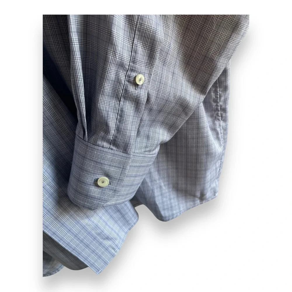 Eton Classic Fit Dress Shirt Men's 18 46 2XL Blue Glen Plaid Check Long Sleeve